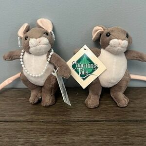 Charming Tails Mom & Dad Mice Plush Set Fitz and Floyd Stuffed Animals With Tags